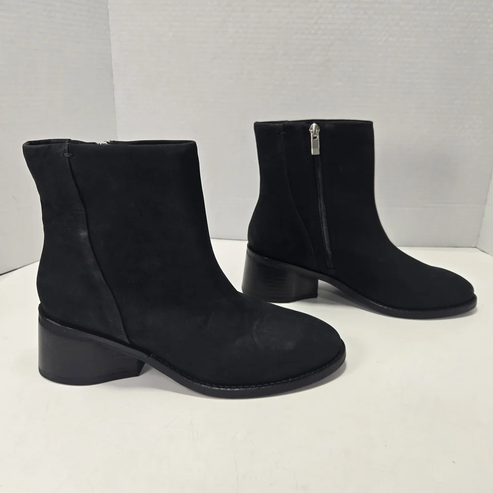 Lucky Brand Women's Caddier Black Block Heel Ankle Booties Boots Size 7.5 7 1/2